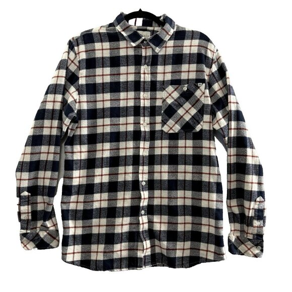 RIP CURL Men Flannel Shirt Size L Blue Checker Button Front Long Sleeve 22-10 - Picture 1 of 9